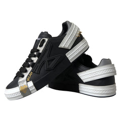 Men's Black Leather Low Top Sneakers Portofino Shoes Calfskin