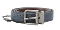 Men's Blue Perforated Leather Gray Buckle Belt