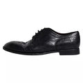 Men's Dark Blue Leather Derby Wingtip Formal Shoes Calfskin