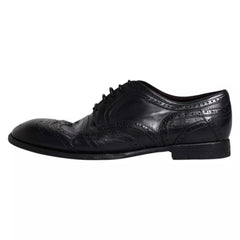 Men's Dark Blue Leather Derby Wingtip Formal Shoes Calfskin