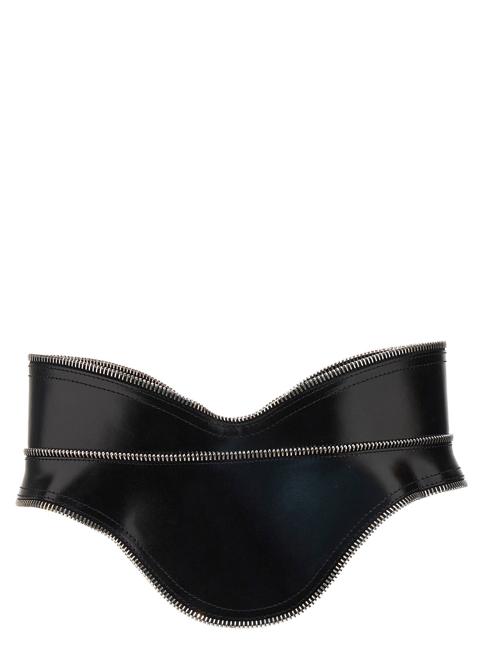 Alexander McQueen Corset Leather with Zipper Trim Belt — Black