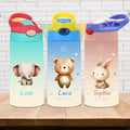 Animales de dibujos animados personalizados Nombre de la estrella 12 oz Kid aislado Botella de agua con asa y pajita de silicona Viaje diario esencial Regalo de cumpleaños para los niños