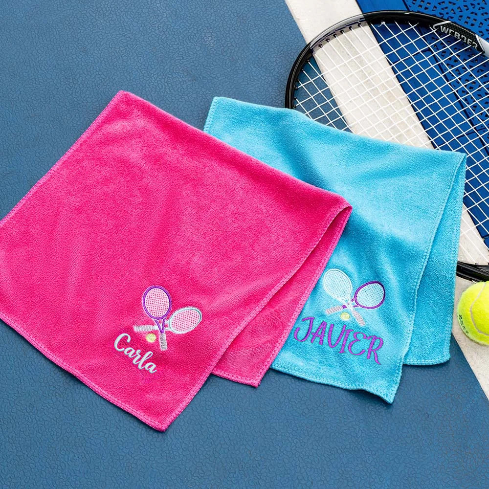 Toalla personalizada bordada multicolor con nombre accesorio deportivo regalo de cumpleaños para jugador de tenis y entrenador