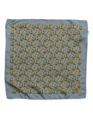 Men's Gray Green Cactus Print Square Foulard Scarf And Silk
