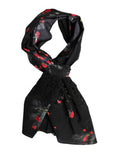 Women's Black Floral Print Neck Warmer Wrap Scarf Silk Cotton