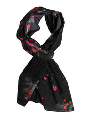 Women's Black Floral Print Neck Warmer Wrap Scarf Silk Cotton