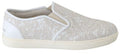 Women's White Leather Lace Slip On Loafers Shoes Cotton