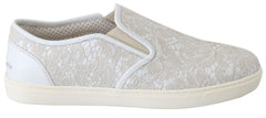 Women's White Leather Lace Slip On Loafers Shoes Cotton