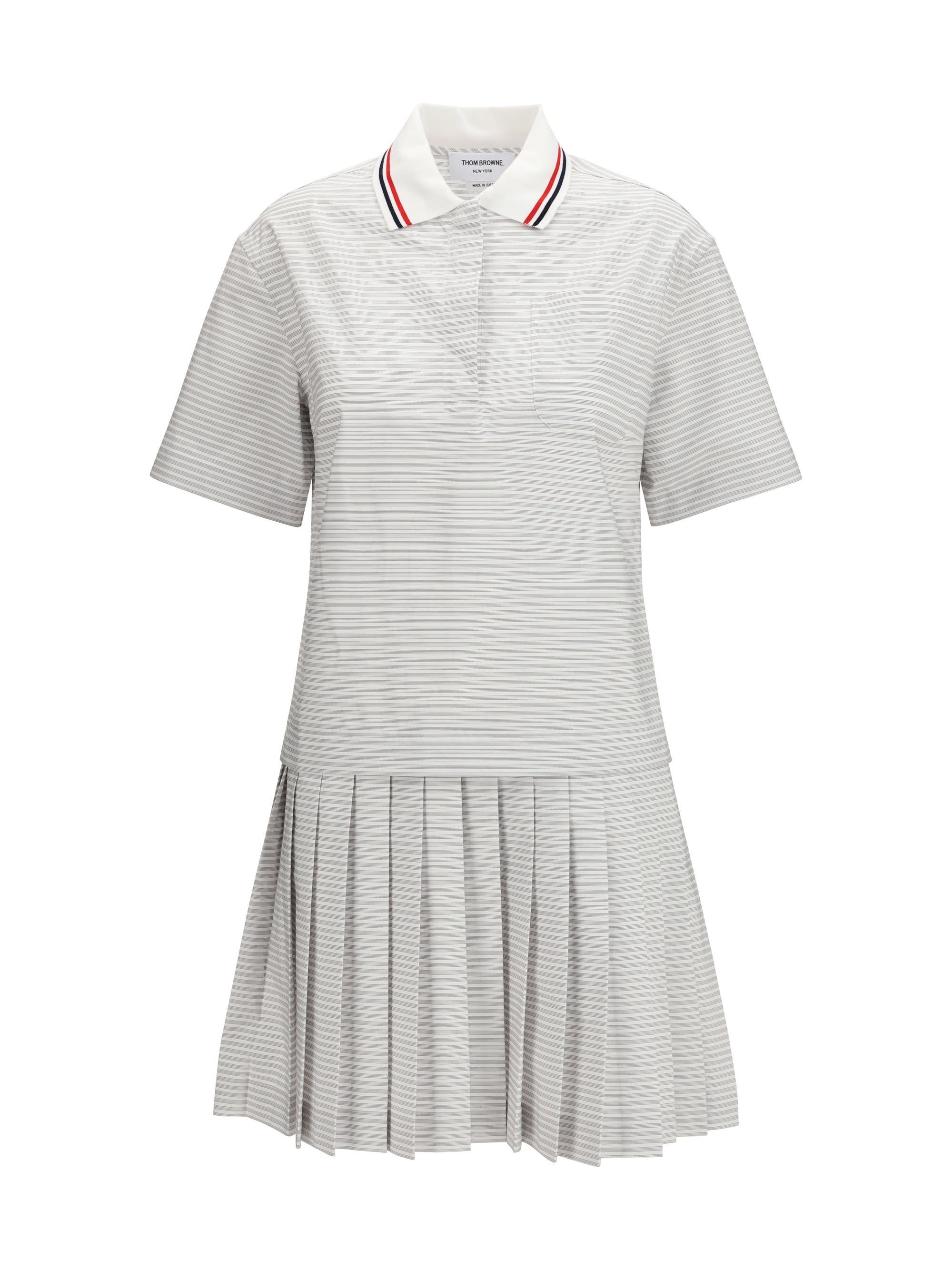 Thom Browne Cotton Striped Polo Polo Dress — Gray