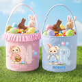 Cesta de Pascua personalizada con conejito a cuadros con inicial del nombre y volantes Huevos Fiesta de caza Regalo de Pascua para niños