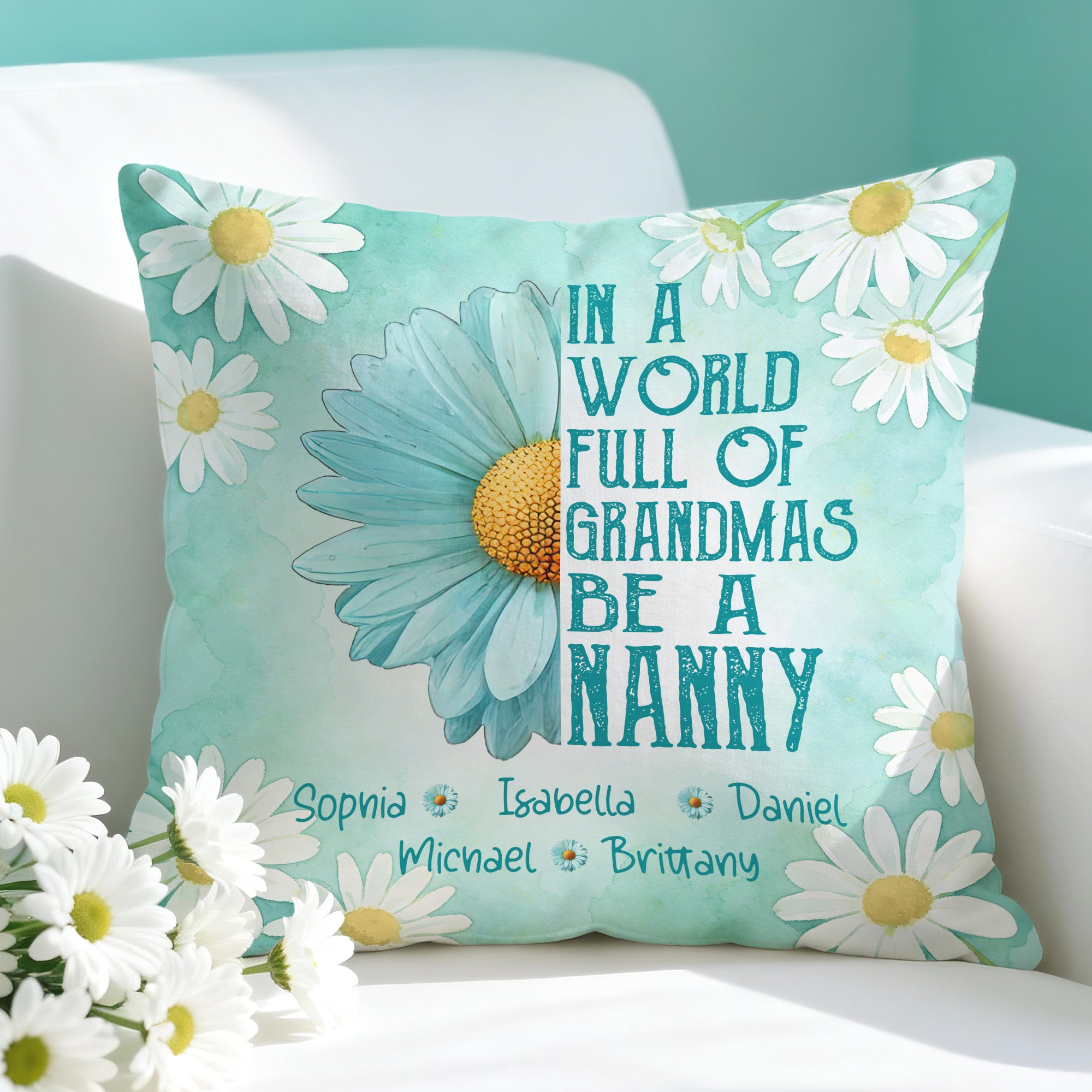 Personalizado In A World Full Of Grandmas 1-8 Names Funda Almohada Suave con Apodo Decoración del Hogar Regalo de Cumpleaños para Mamá Abuela