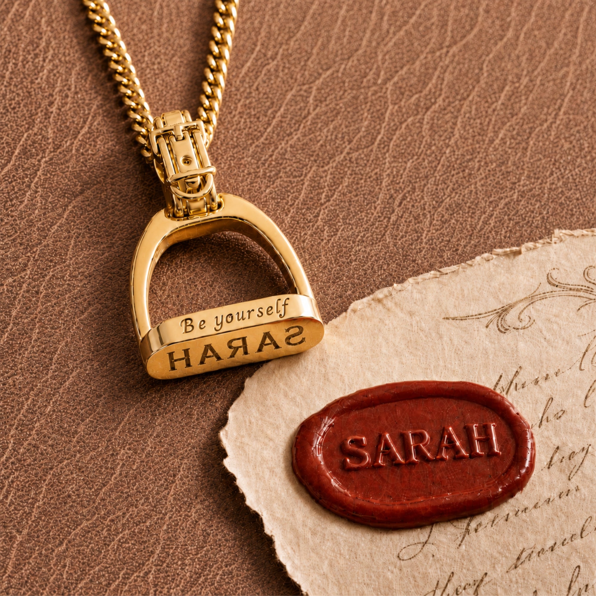 Estribo ecuestre personalizado oculto Signet collar con nombre grabado y texto Minimalista Joyería Aniversario Cumpleaños regalo para los amantes del caballo