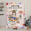 Manta personalizada con personaje de dibujos animados y flor de nacimiento con nombre y título regalo de cumpleaños para amantes de los libros