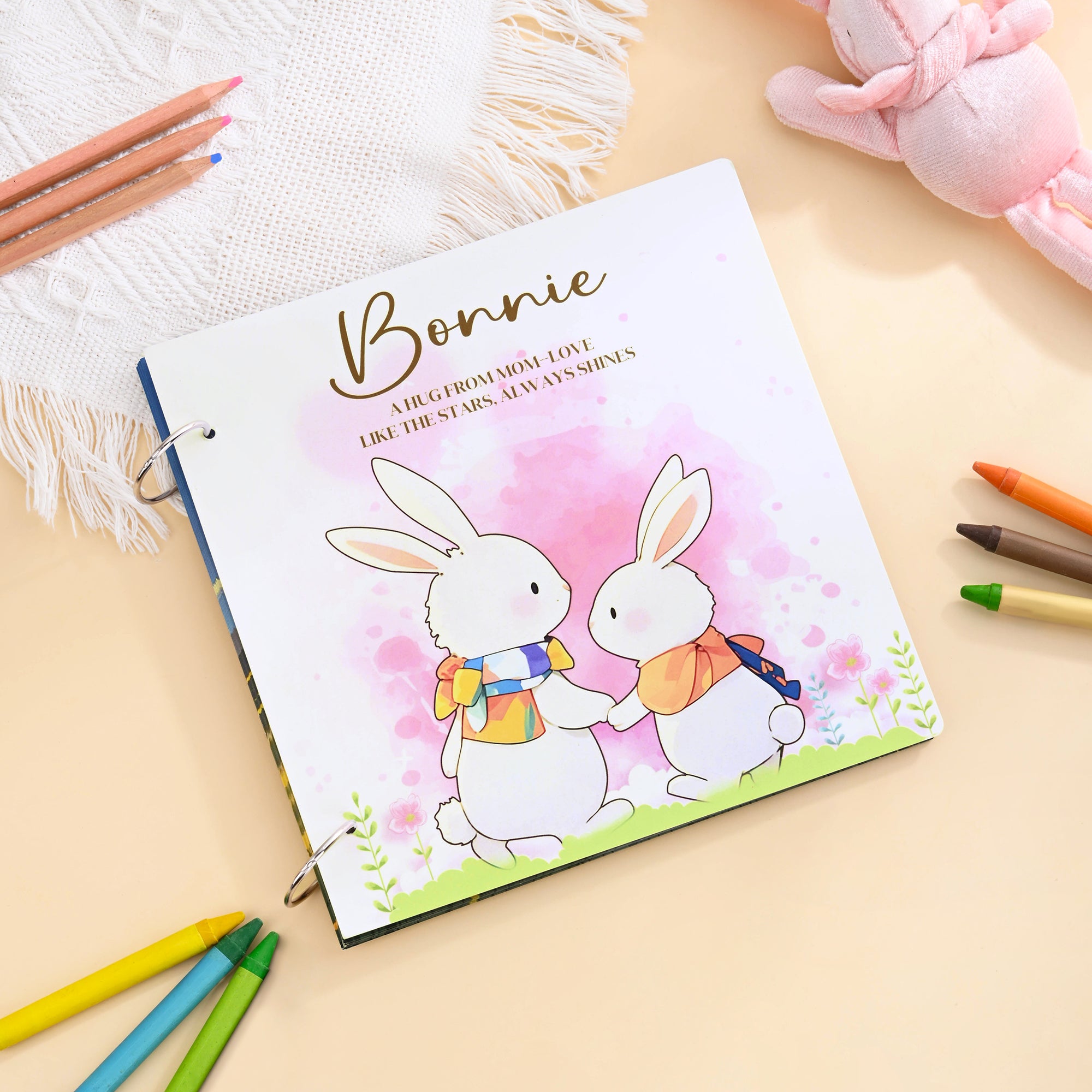 Libro de cuentos en espiral personalizado Un abrazo de mamá conejito con nombre Crecimiento infantil Regalo de cumpleaños para niños Niñas