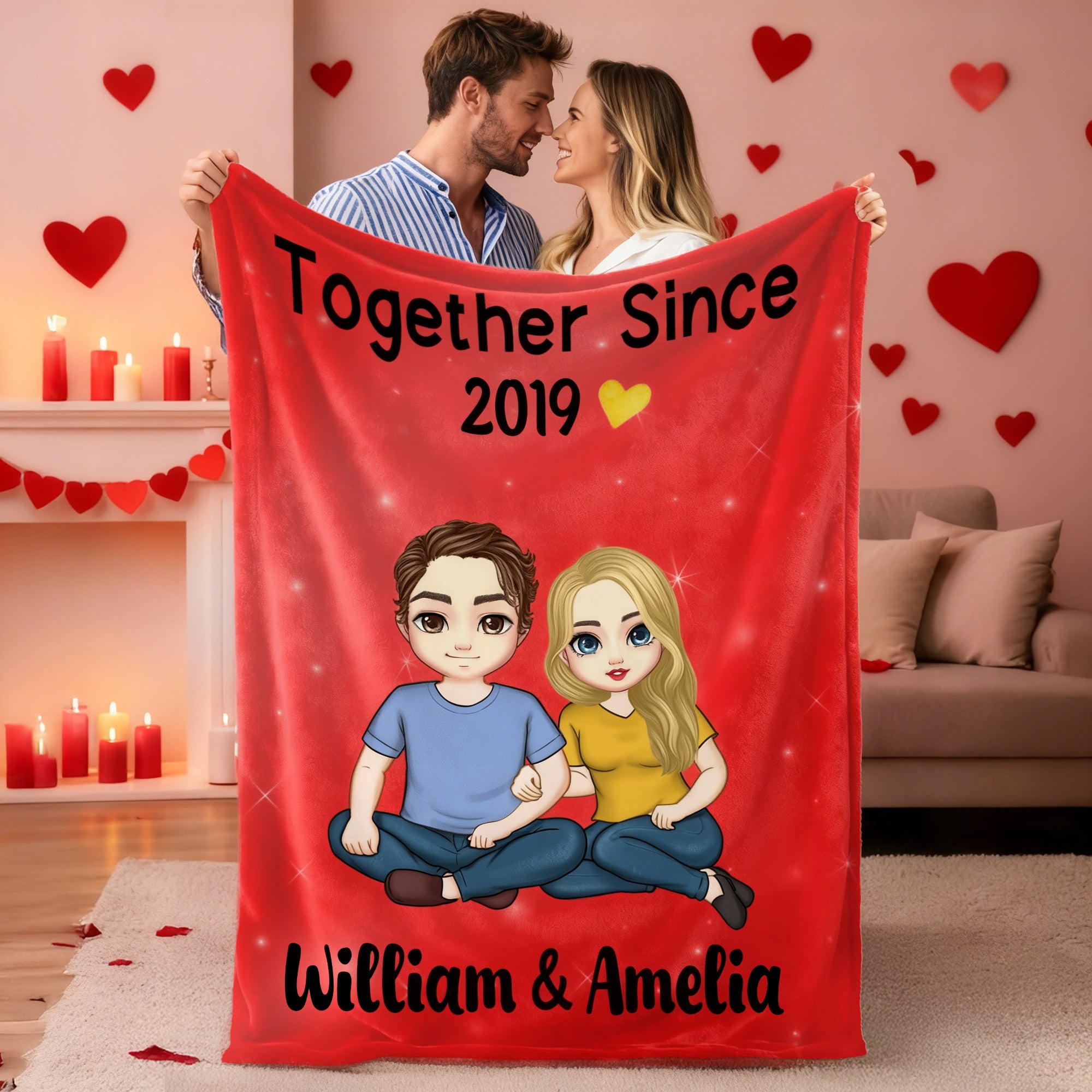 Personalizada Juntos desde hace años Arcoiris Personaje de dibujos animados Suave manta con nombre Decoración del hogar Cumpleaños San Valentín Regalo para pareja