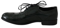Women's Green Leather Broque Oxford Wingtip Shoes