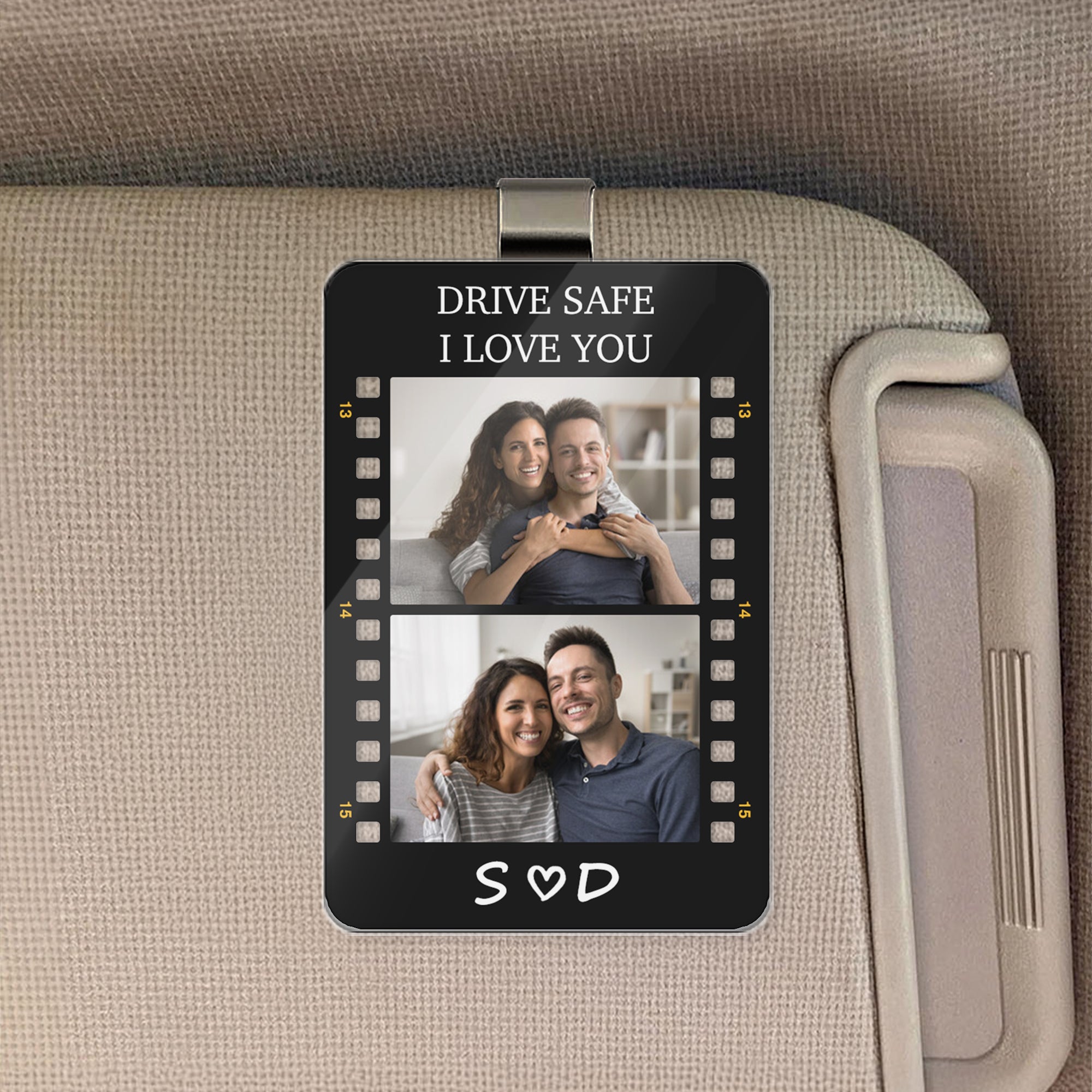Marco de fotos personalizado con nombre y texto en acrílico para la visera del coche Accesorios para el coche Cumpleaños Aniversario Regalo para la familia