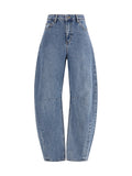 Self-Portrait Barrel-Leg Denim Jeans — Blue