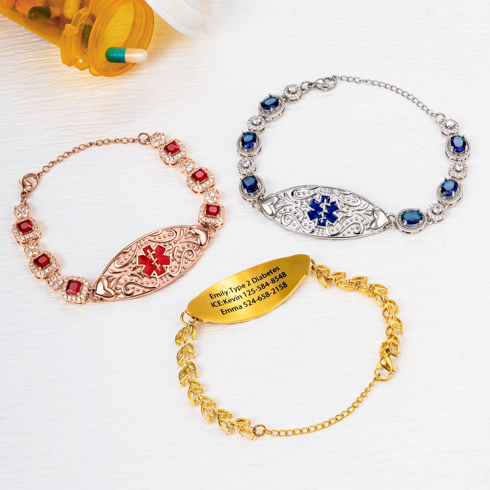 Pulsera de identificación médica personalizada de circonio con información médica de emergencia grabada Regalo de primeros auxilios para mujeres diabéticas