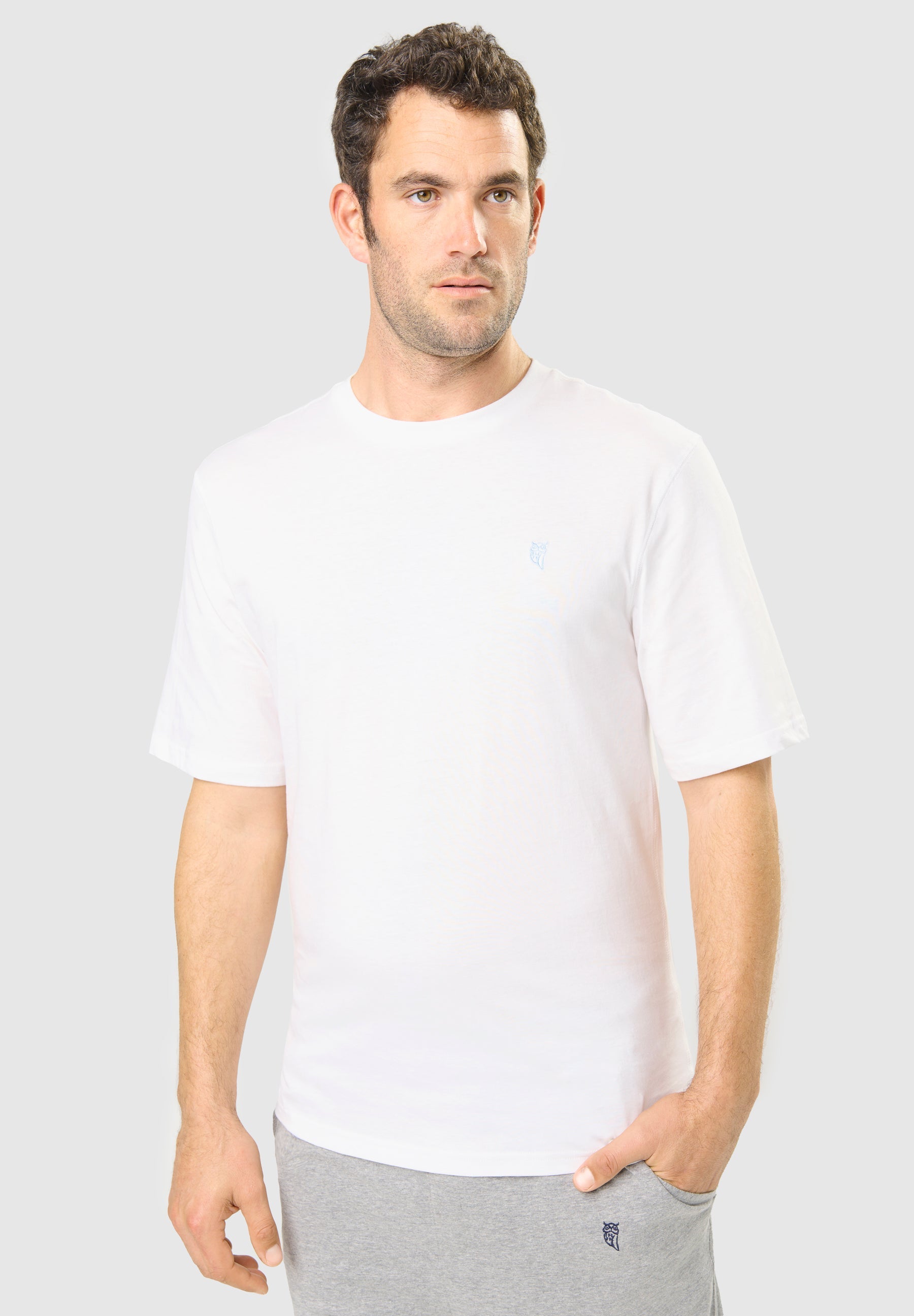Camiseta Pijama Hombre Manga Corta Redondo Algodón Lisa - Blanco 7630_01