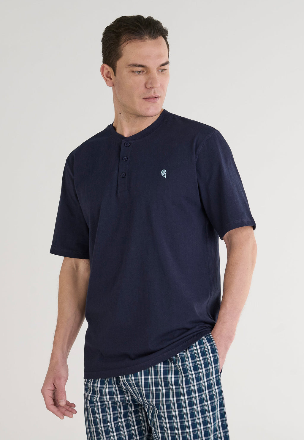 Camiseta Pijama Hombre Manga Corta Tapeta Algodón Lisa - Marino 7635_39
