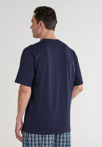 Camiseta Pijama Hombre Manga Corta Tapeta Algodón Lisa - Marino 7635_39