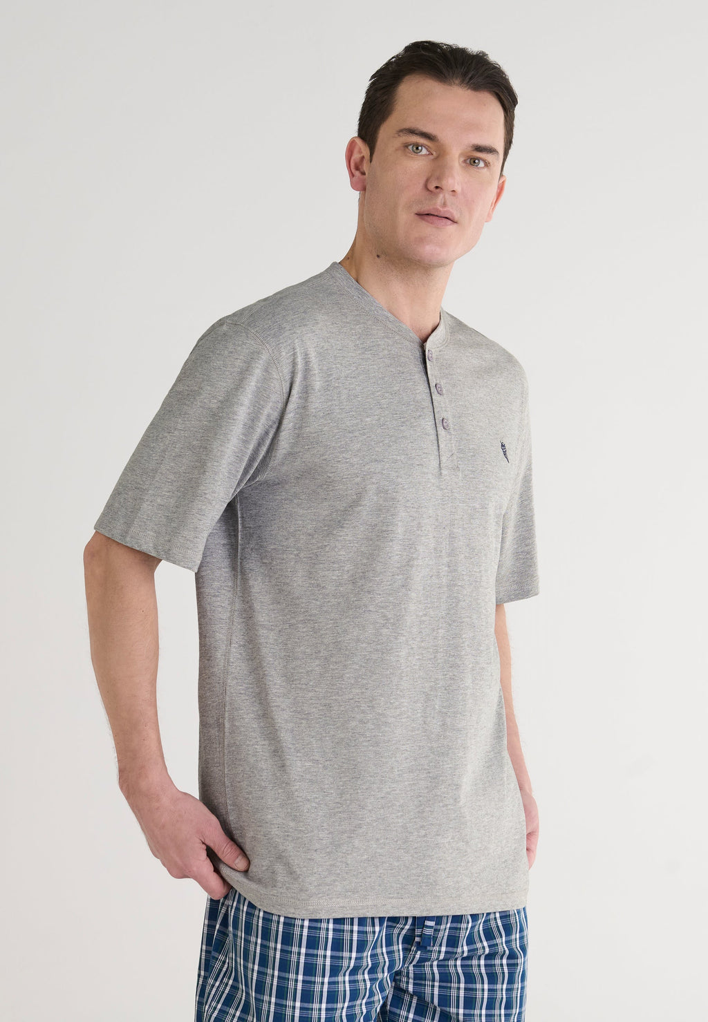 Camiseta Pijama Hombre Manga Corta Tapeta Algodón Lisa - Gris 7636_20
