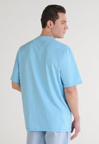 Camiseta Pijama Hombre Manga Corta Tapeta Algodón Lisa - Celeste 7637_30