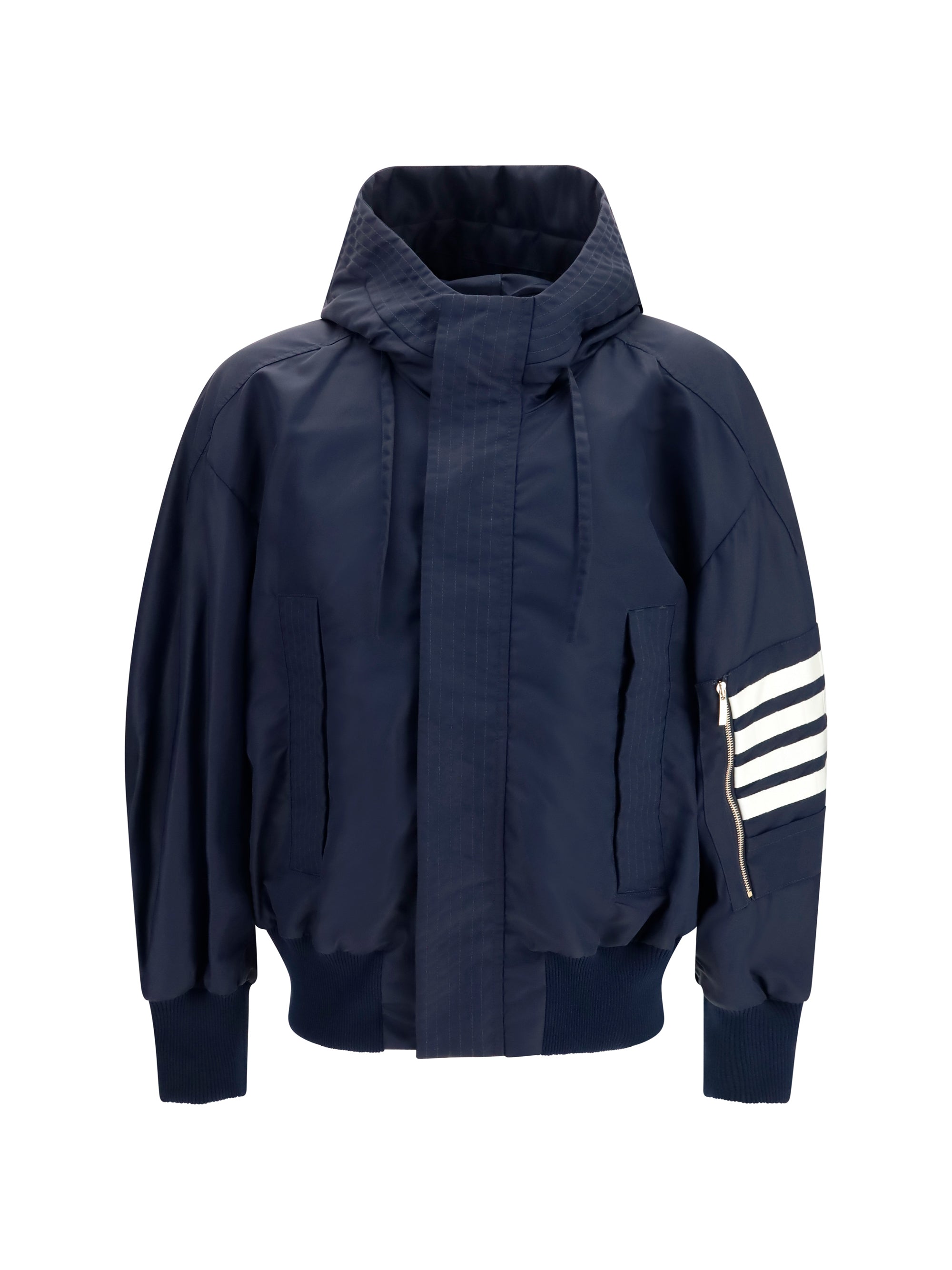 Thom Browne Technical Twill with Signature 4-Bar Stripes Jacket — Navy