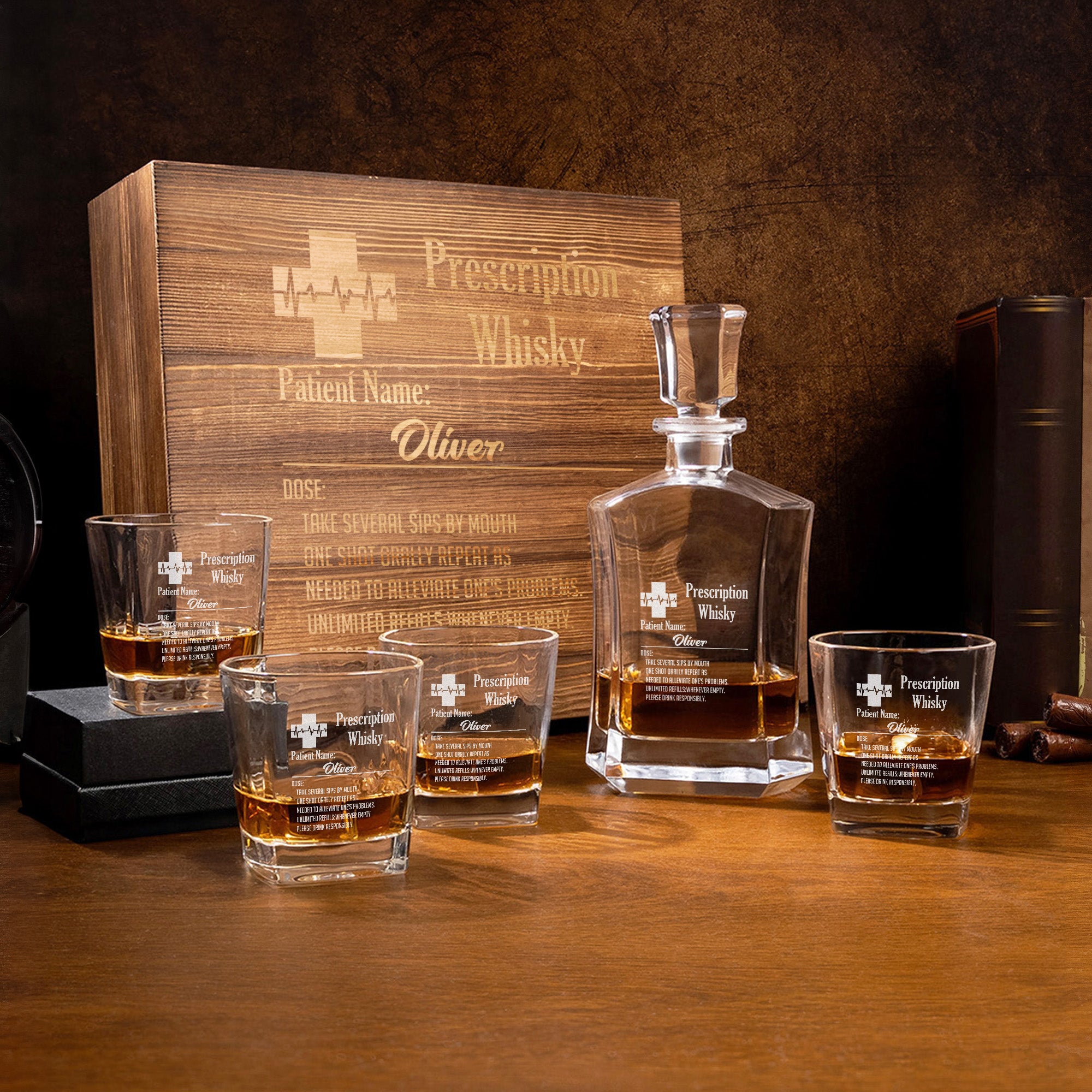 Juego de 4 copas de whisky personalizadas con nombre para regalo de cumpleaños Día del Padre para barman Papá Hombre