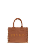 Pinko Logo-Embroidered Canvas Tote Bag — Beige