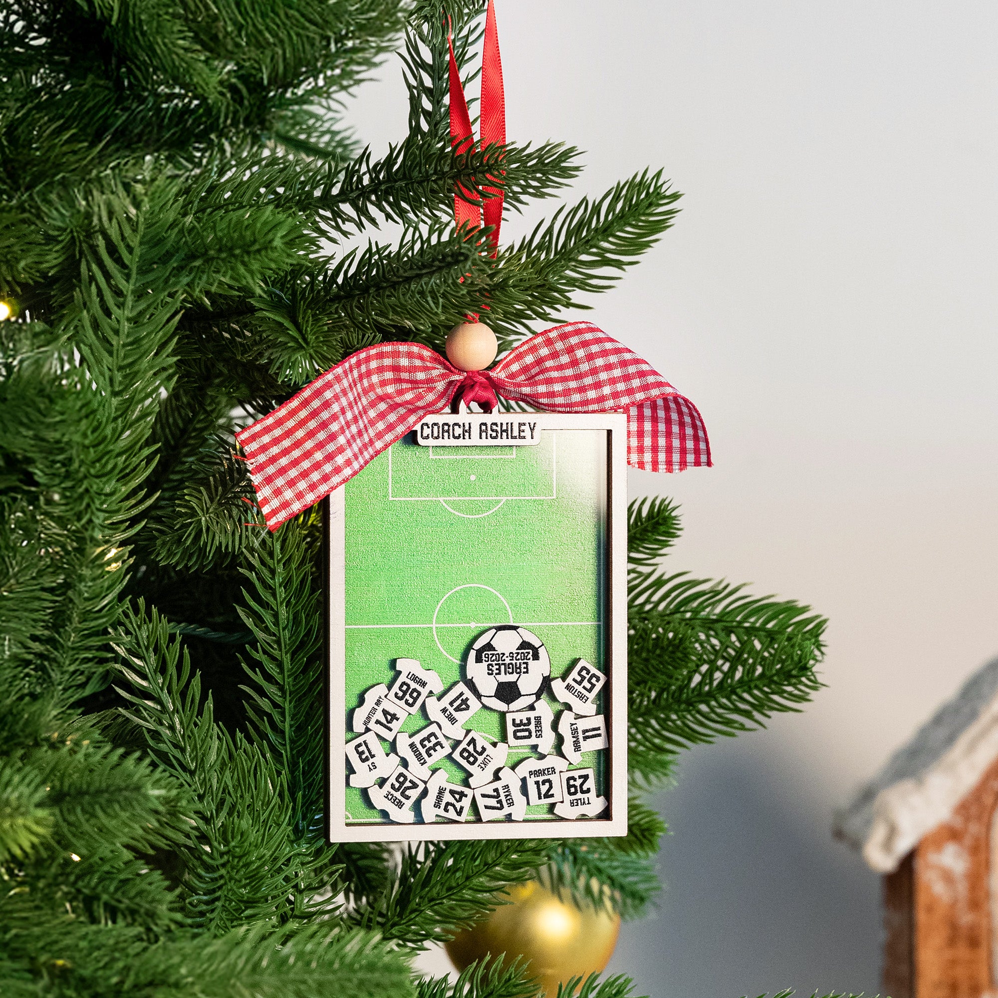Ornamento personalizado de la coctelera de los jerseys del campo del fútbol con 1-20 nombres y números Apreciación del club del equipo Regalo de la Navidad para el compañero de equipo del encargado de