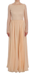 Women's Beige Silk Ball Gown Full Length Dress