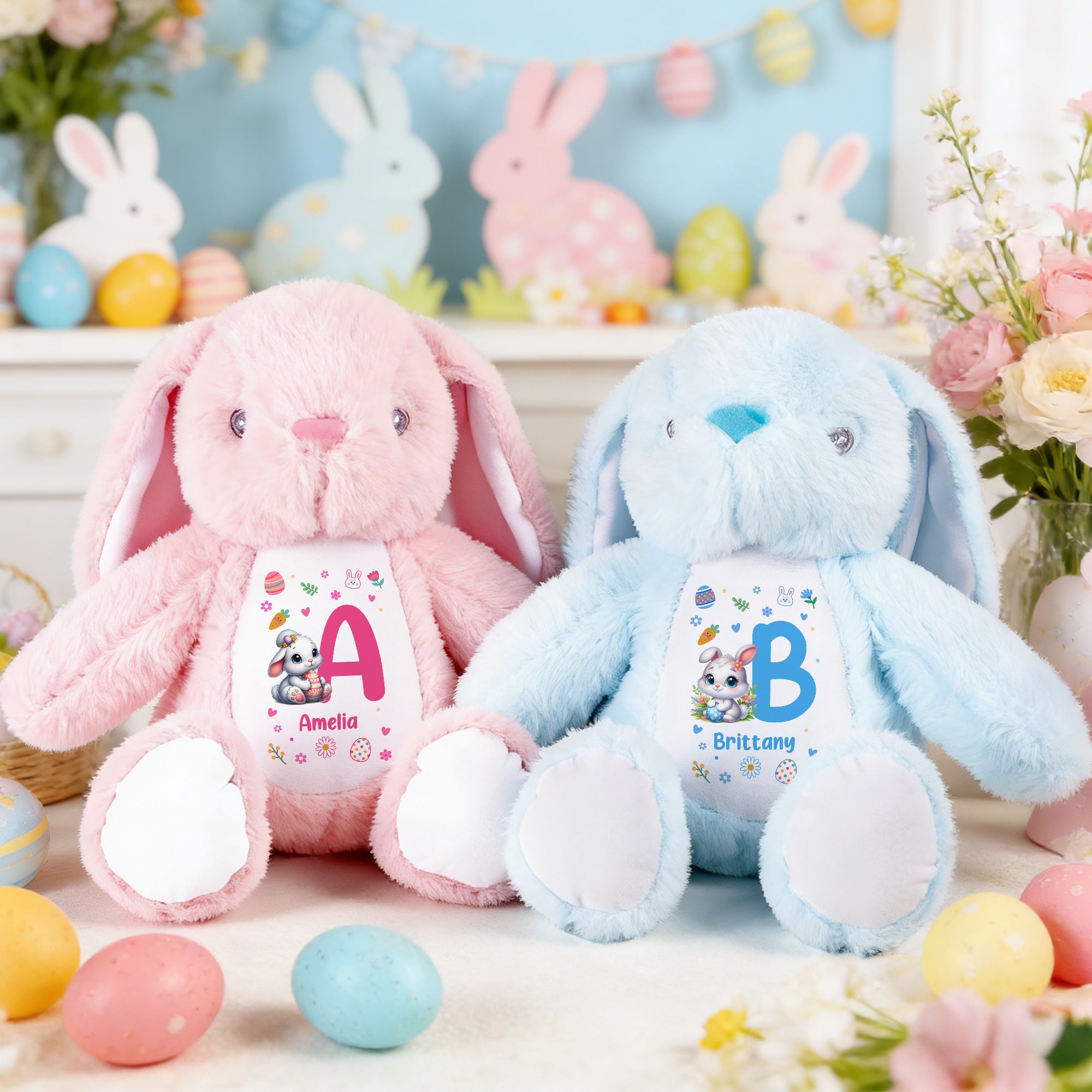 Conejito de Pascua de peluche personalizado con inicial y nombre Regalo de cumpleaños de Pascua para niños