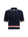 Thom Browne Striped Knit Cotton Polo — Navy