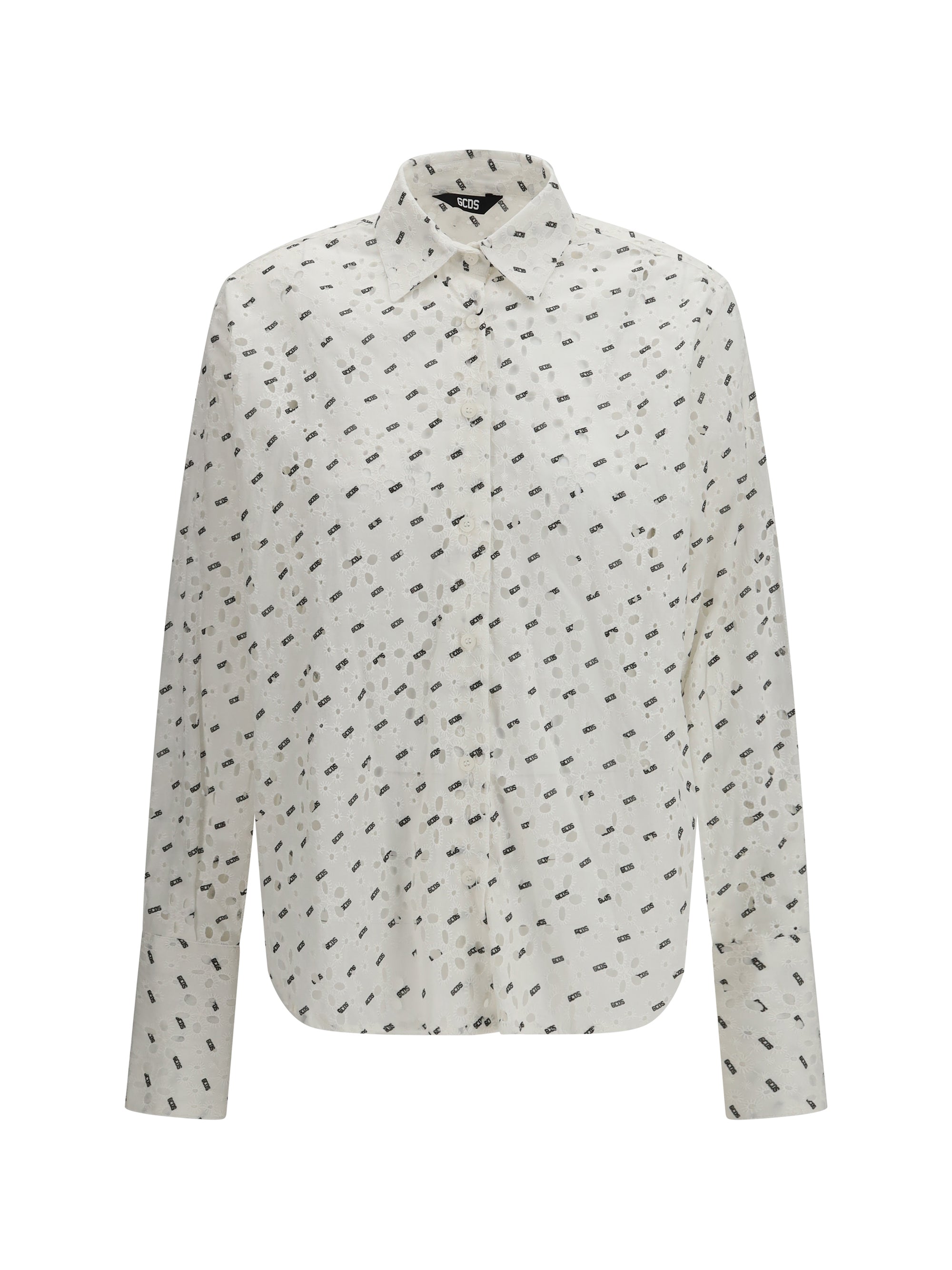 GCDS Broderie Anglaise With Logo Embroidery Shirt — White