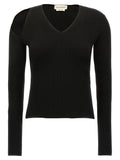 Alexander McQueen Shoulder Cut-Out Ribbed Wool Sweater — Black