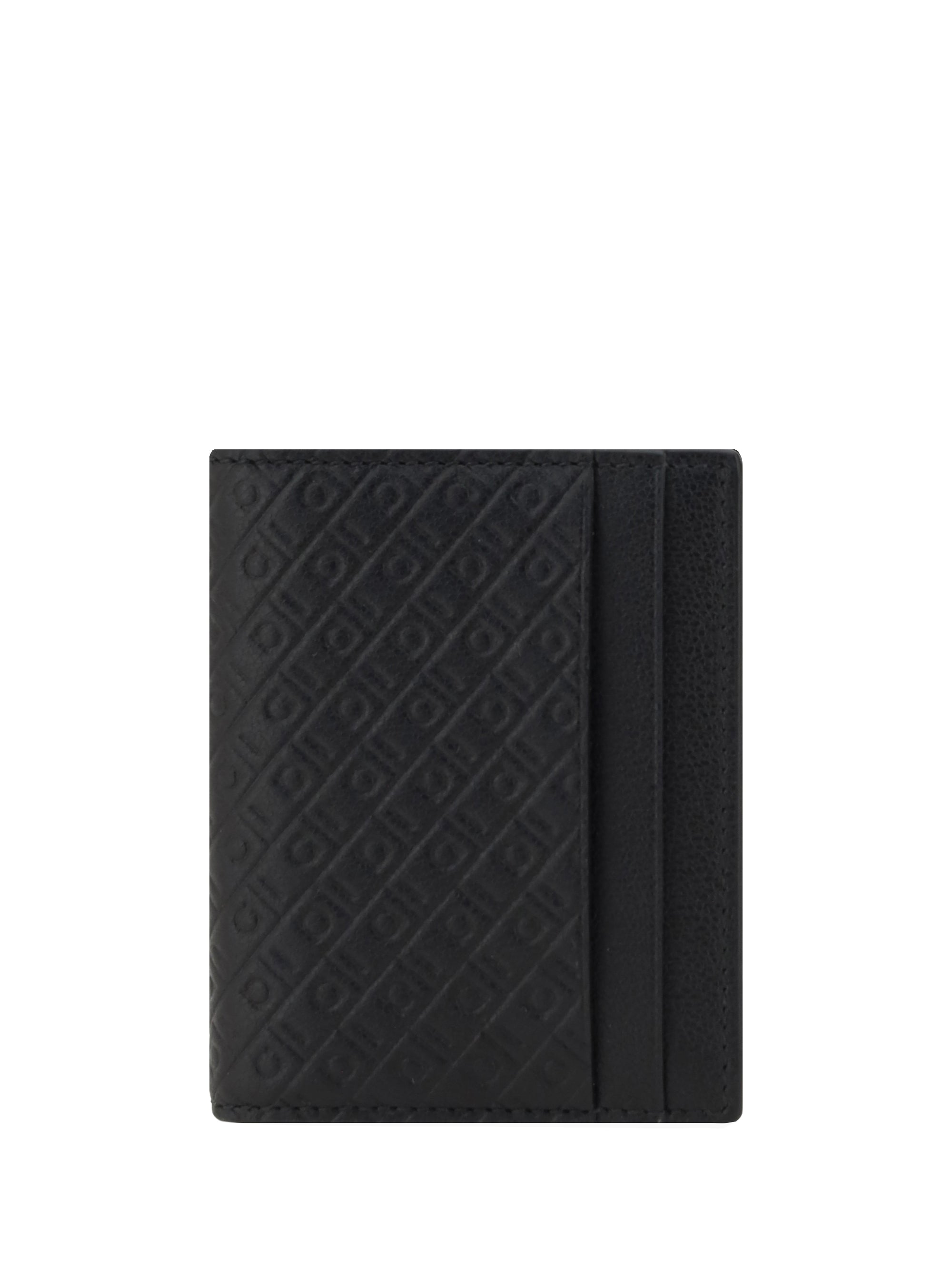 Ferragamo Monogram Embossed Calf Leather Card Holder — Black