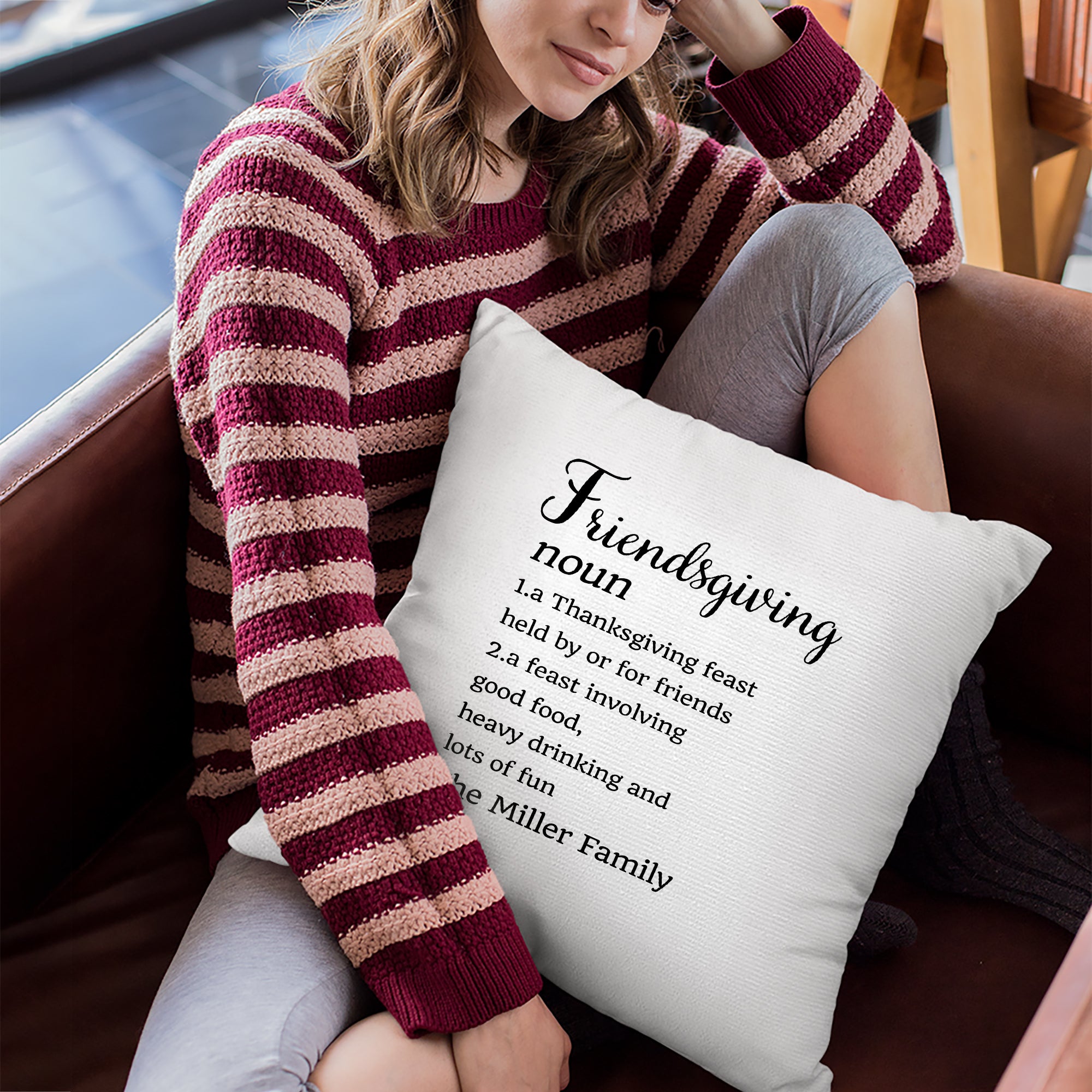 Acción de amigos personalizada Definición Suave Funda de almohada con texto Decoración del sofá Acción de Gracias Cumpleaños Regalo para amigos
