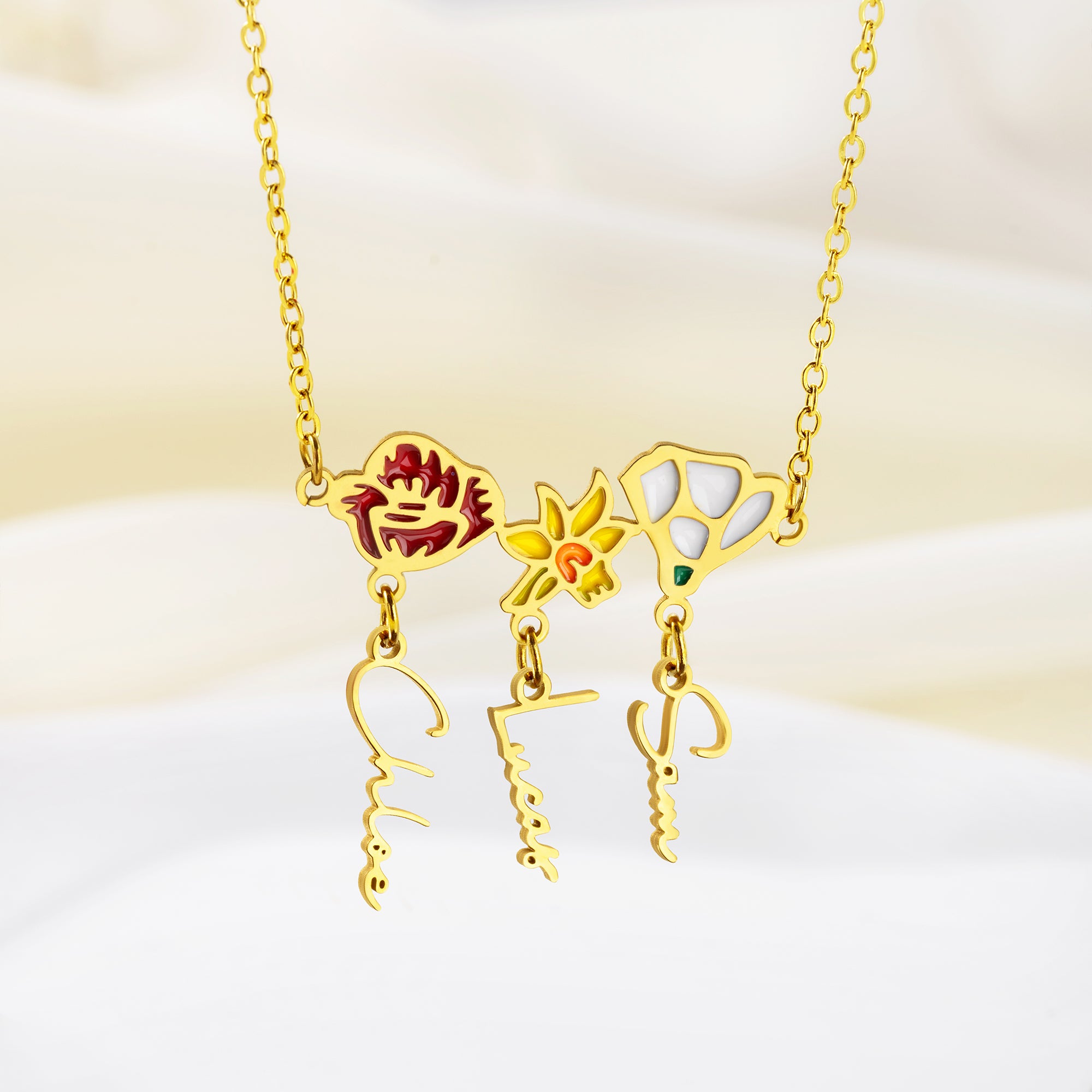 Personalizado 1-5 Nacimiento Flores Collar con Nombres Colorido Floral Joyería Día de la Madre Cumpleaños Navidad Regalo para Mamá Abuela