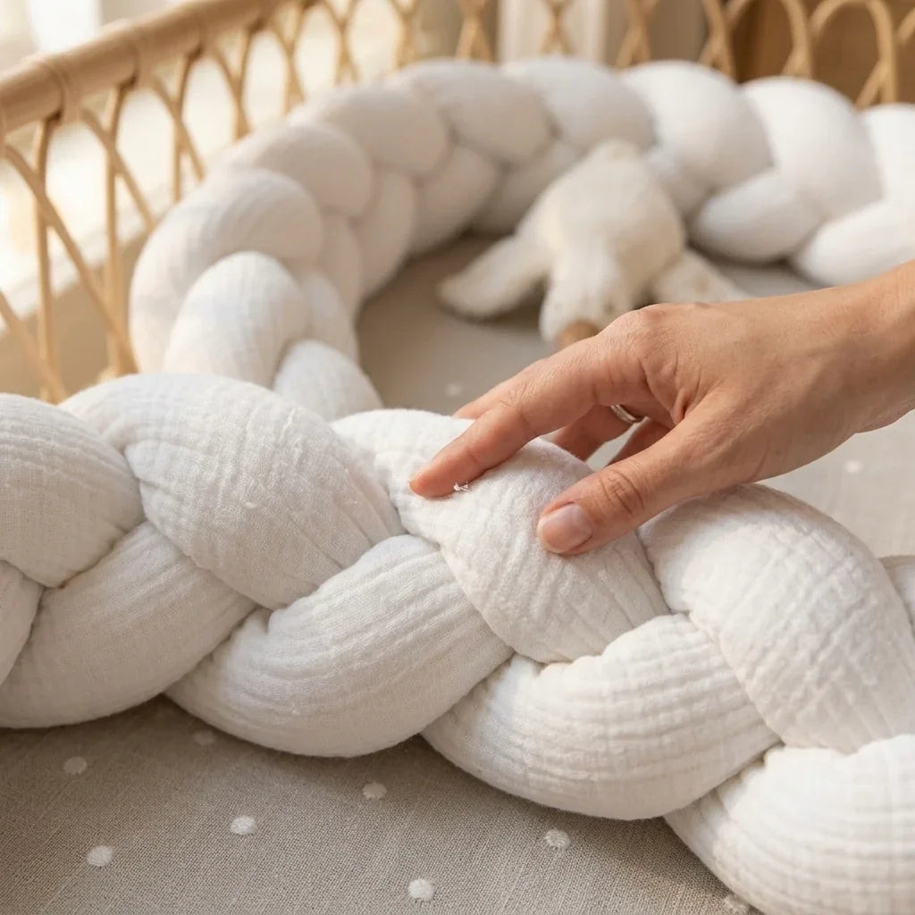 Trenza protectora para cuna y cama artesanal MUSELINA BLANCA 200cm