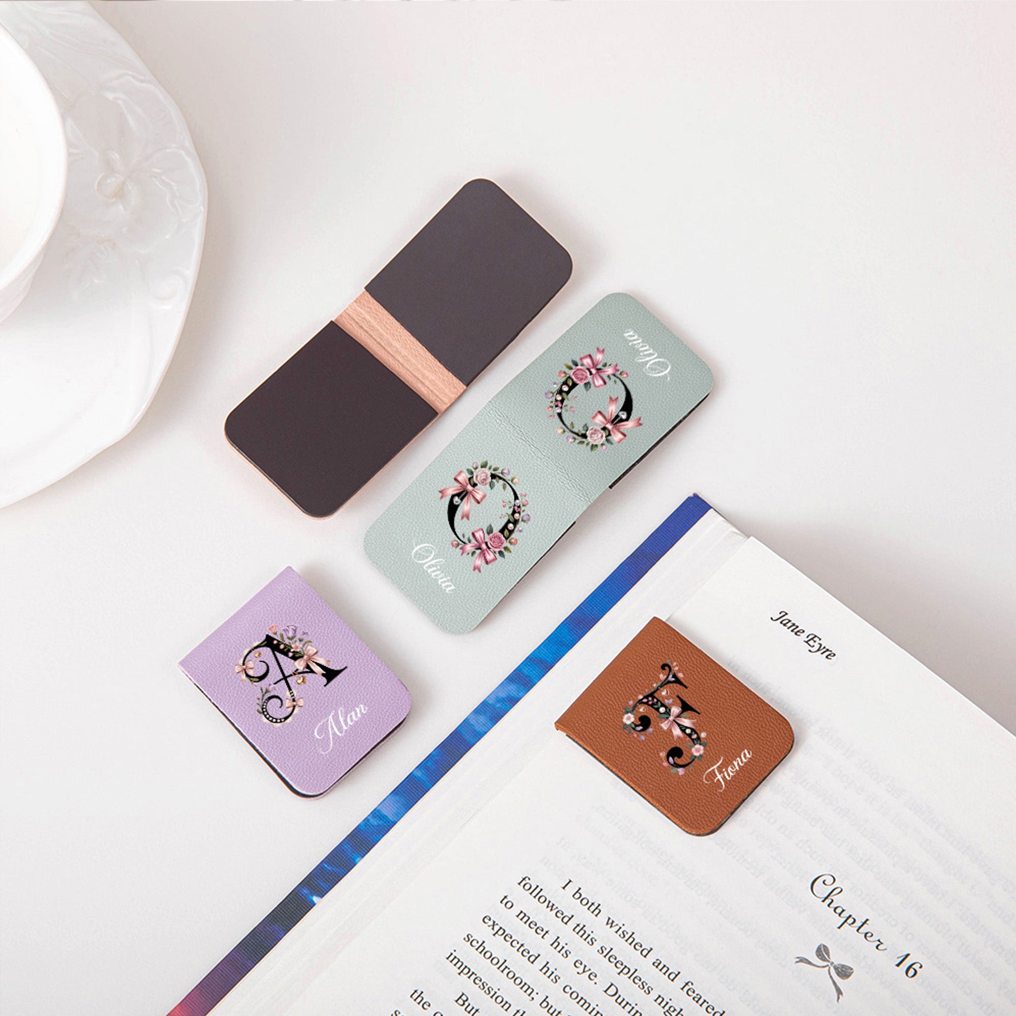 Flor Personalizada Lazo Rosa Magnético PU Cuero Marcapáginas Clip con Nombre Accesorios de Lectura Regalo de Cumpleaños para los amantes de los libros