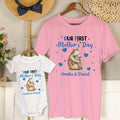 Personalizado Lindo Oso Gato Ciervo Diseño Animal 100% Algodón Camiseta Bebé Body con Nombre Nuestro Primer Día de la Madre Cumpleaños Regalo para Bebé Mamá