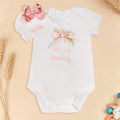 Personalizado 100% Algodón Lazo Flor Suave Bebé Niña Body Sombrero con Nombre Baby Shower Cumpleaños Regalo para Recién Nacidos Nuevos Padres
