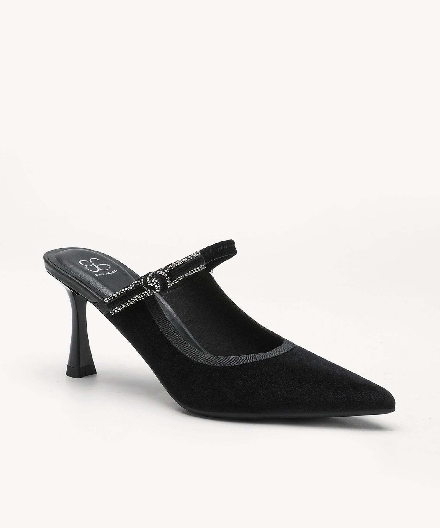 GraceLithe Velvet Bow Pointed Toe Heeled Mule - Black / US 7 | EU 37.5 | UK 5