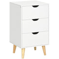 Nightstand with 3 Drawers, Side Table with Wood Legs and Cut-out Handles for Bedroom, White