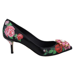 Women's Rose-Print Leather Heel Black