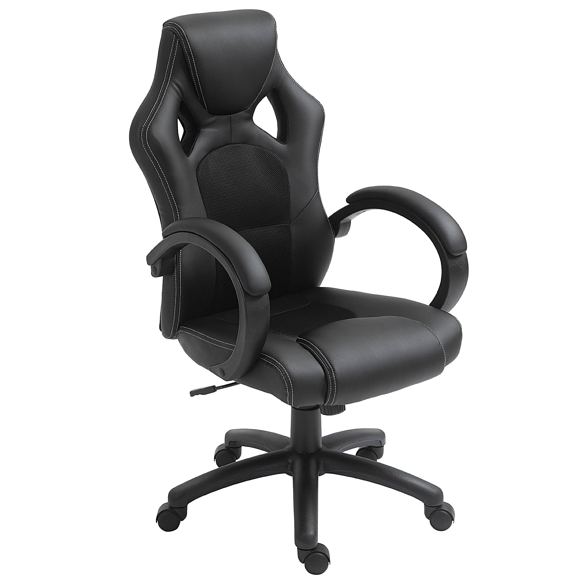 Faux Leather Gaming Chair with Wheels, Swivel Computer Gamer Desk Chair for Home Office, Black