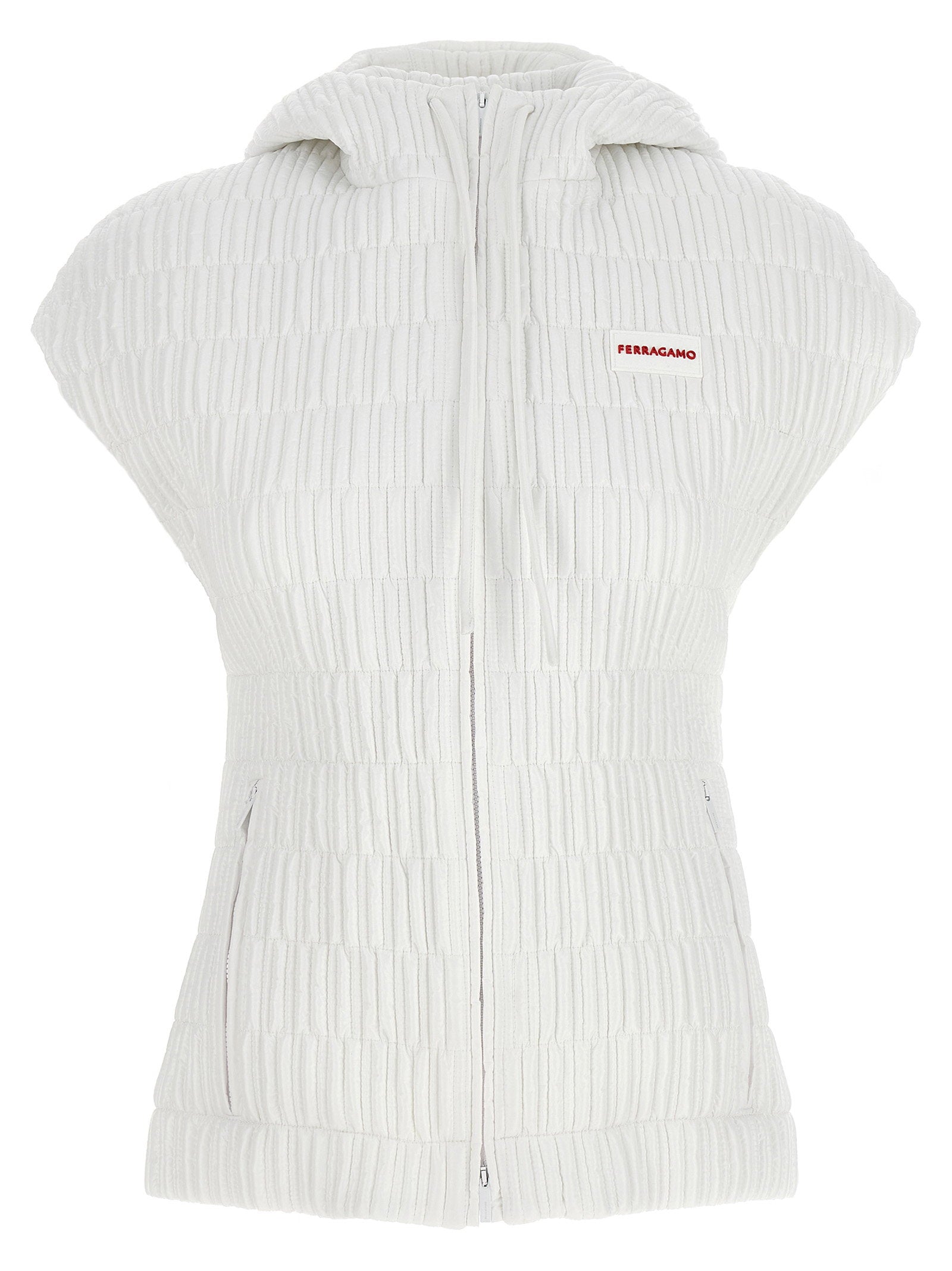 Ferragamo Padded Hooded Nylon Vest — White