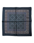 Blue Printed Silk Square Men Foulard Scarf